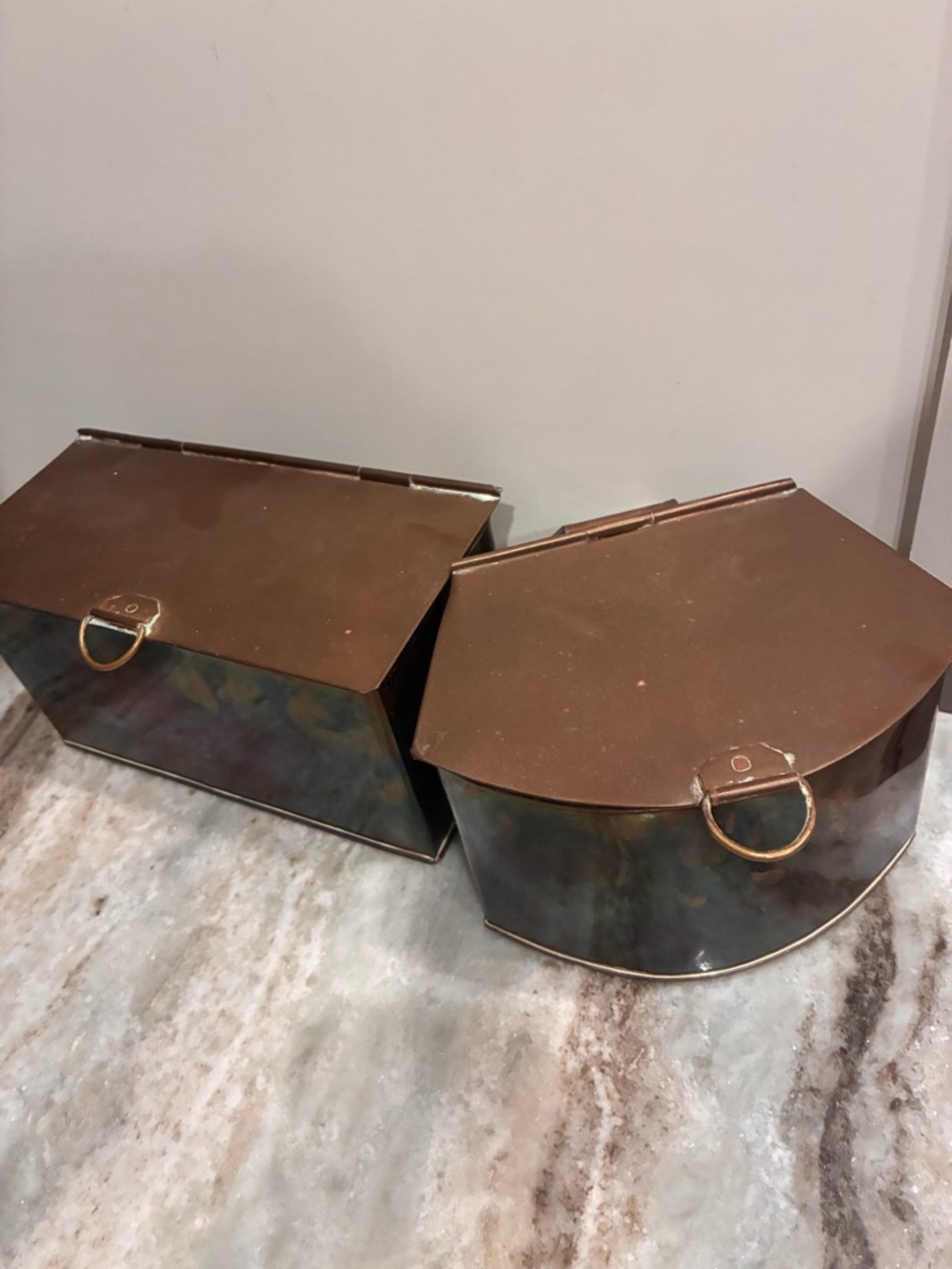 Set of 2 Vintage Metal Wall Mailbox Bronze Tin Rustic Decor Storage Boxes